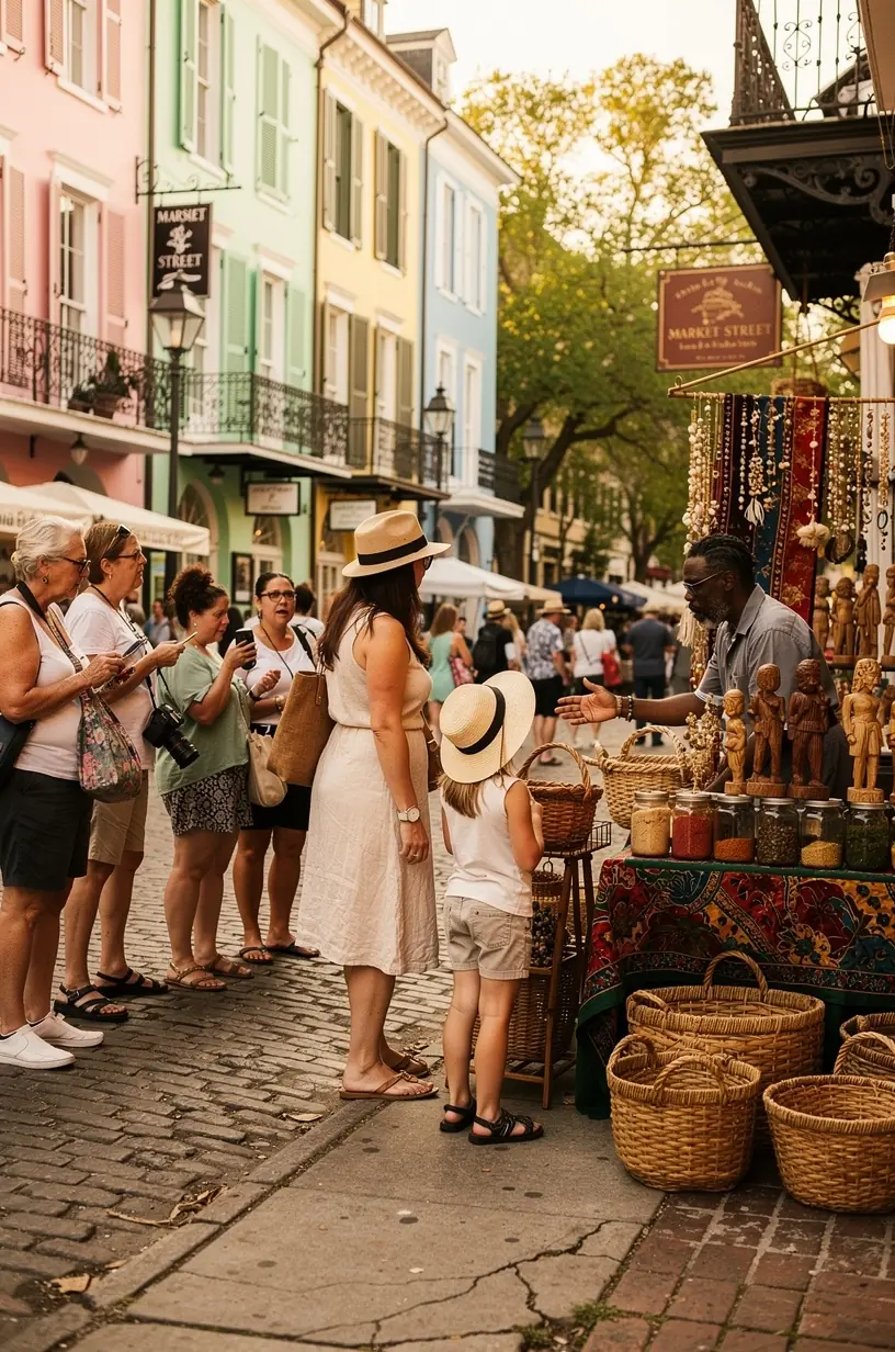 Ярмарка сезонных продуктов США с разнообразием региональных изделий и ремесел.